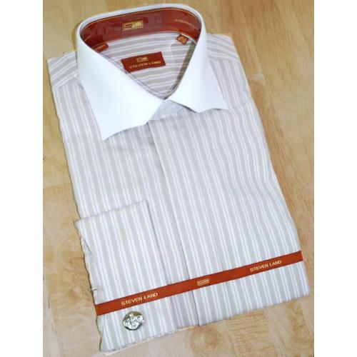 Steven Land Khaki/White Stripes 100% Cotton Shirt